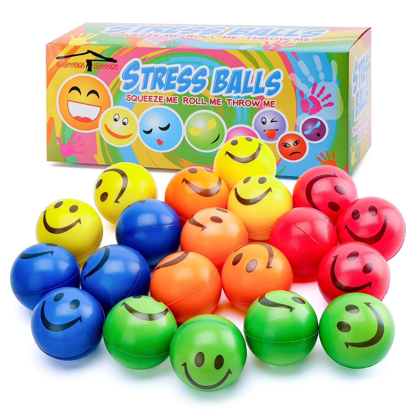 Lovestown 20 Pcs Face Squeeze Balls, 2.5 Inch Smile Balls Face Stress Balls Stress Relief Balls For Kids Adults Toddler School Carnival Reward Party Bag Gift