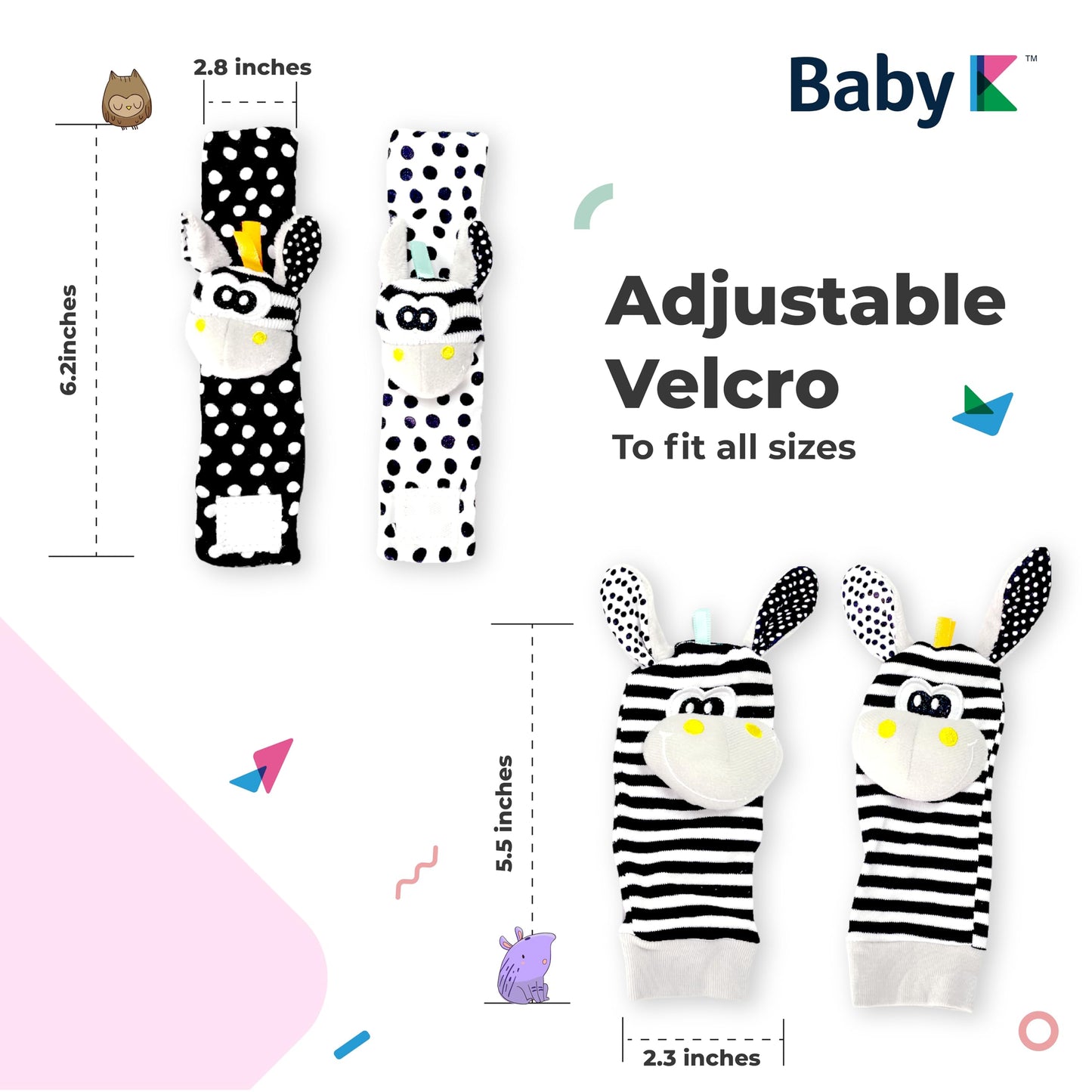 Baby K Foot Finder Socks & Wrist Rattles (Set J) - Newborn Toys For Baby Boy Or Girl - Brain Development Infant Toys - Hand And Foot Rattles Suitable For 0-3, 3-6, 6-12 Months Babies