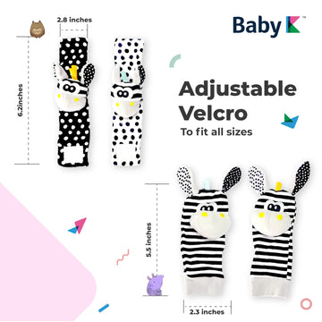 Baby K Foot Finder Socks & Wrist Rattles (Set J) - Newborn Toys For Baby Boy Or Girl - Brain Development Infant Toys - Hand And Foot Rattles Suitable For 0-3, 3-6, 6-12 Months Babies
