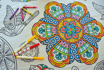 The Coloring Table - Mandala Design - Square Tablecloth - Fabric Coloring Tablecloth - Colorable Designs - Washable And Reusable