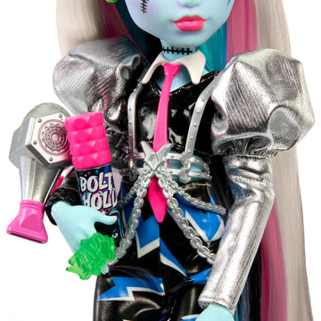 Monster High Amped Up Frankie Stein Doll - Rockstar with Headphones, Multicolor, Einheitsgröße, Model HNF84