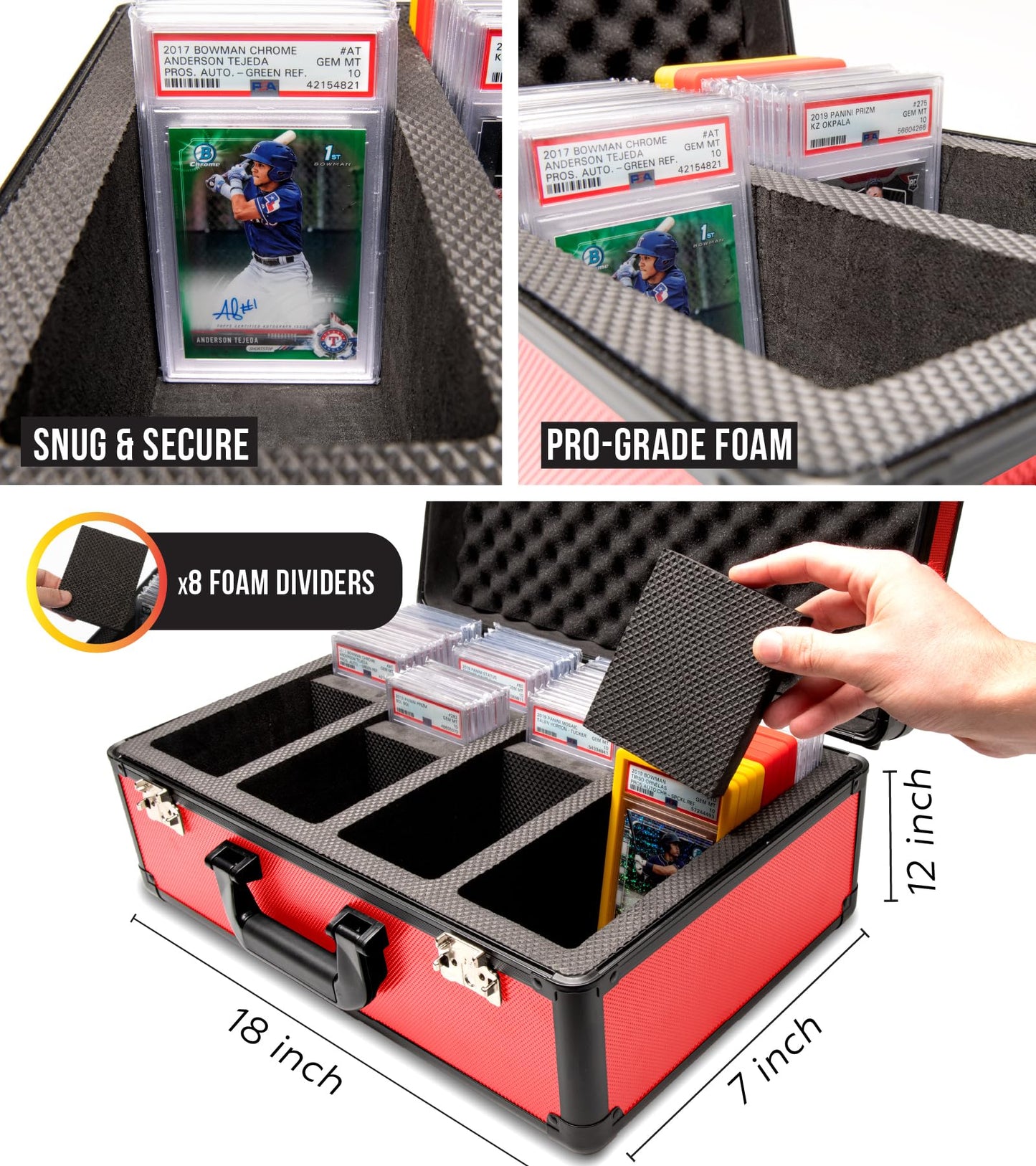 Panopply SLAB protective covering 4 Row Graded Card Storage Box PSA Card Slab Case For Graded cards Holds 160+ Slabs Graded Card Case for PSA Slab Box Graded Card Storage Sports Baseball Card Collector Gifts (RED)