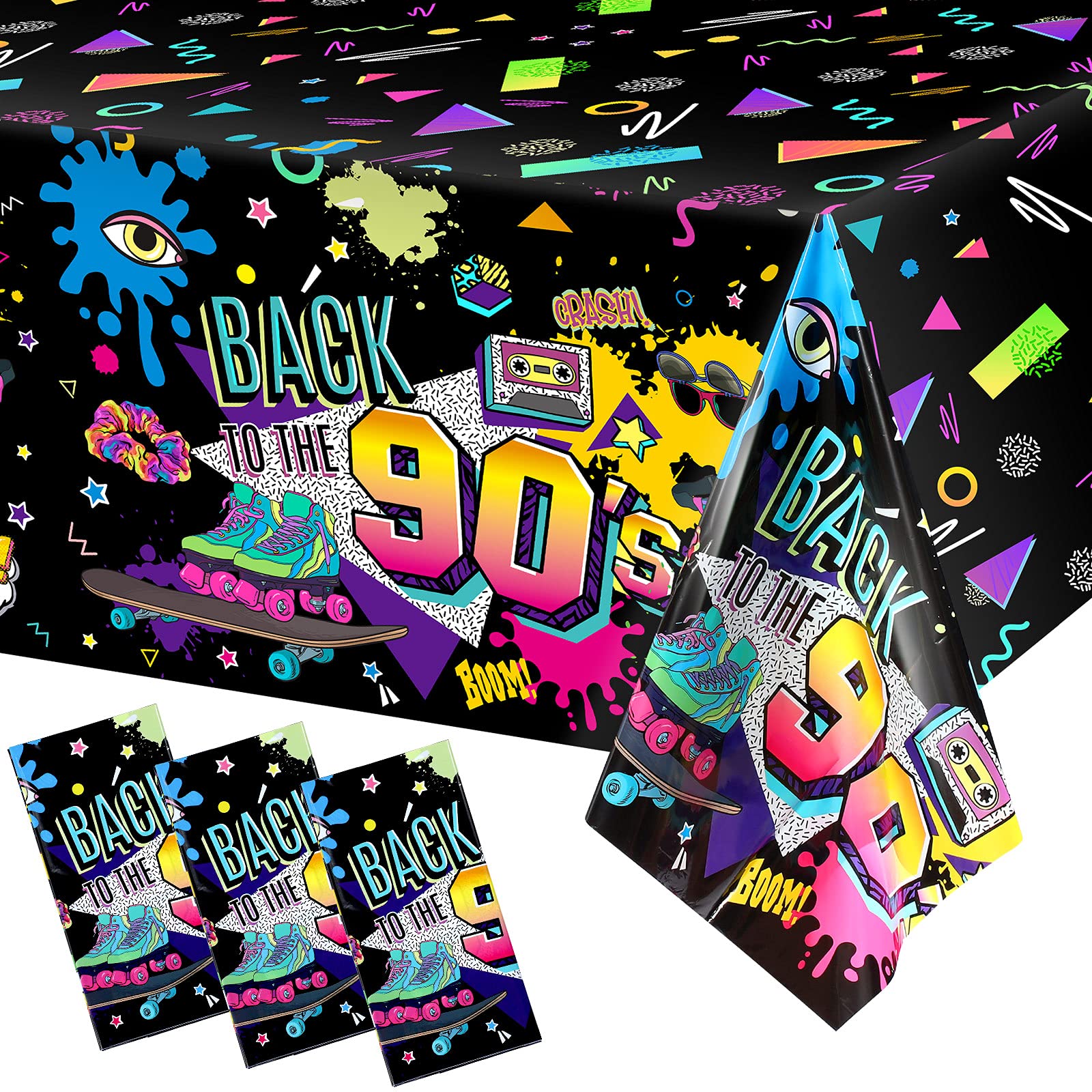 Tegeme 3 Pcs 90s Plastic Party Table Cover Back to The 90s Tablecloth 90s Birthday Party Decoration The 90s Hip Hop Party Supp