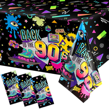 Tegeme 3 Pcs 90s Plastic Party Table Cover Back to The 90s Tablecloth 90s Birthday Party Decoration The 90s Hip Hop Party Supp
