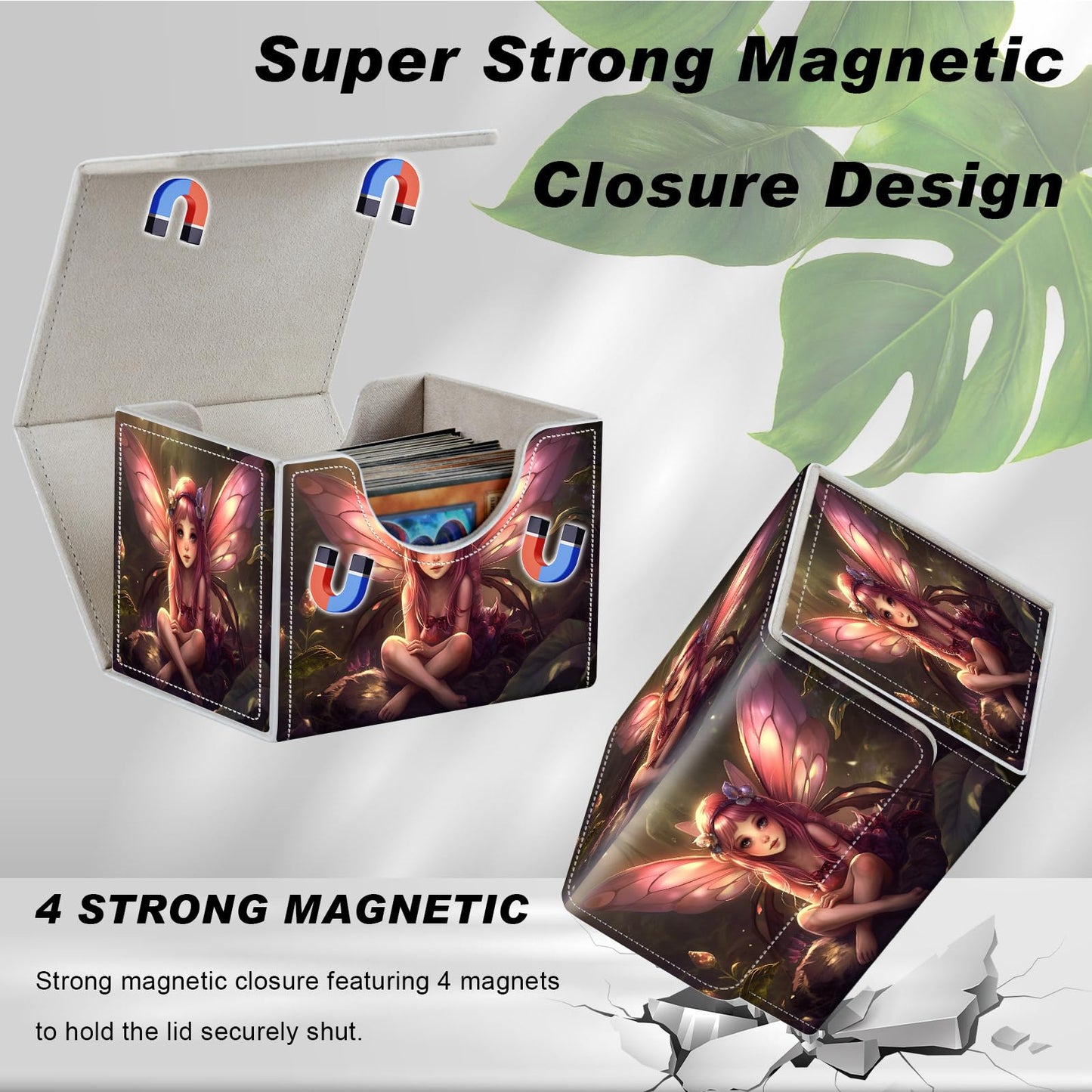 DEGDFSGR for TCG MTG Card Game Storage Box Organizer Trading Card Case Commander Deck Box Magnetic Closure Creative Pattern Up t
