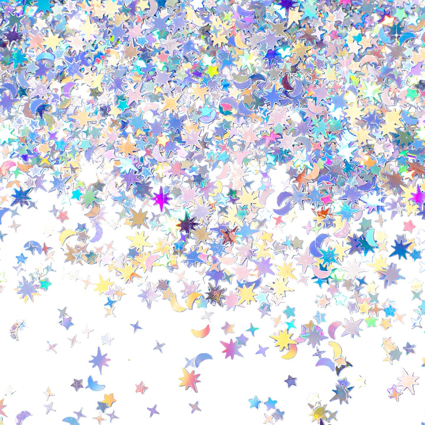 60 g/ 2.1 oz Holographic Star and Moon Table Confetti Iridescent Metallic Glitter Foil Confetti Sequin Star Moon Scatter for Hal