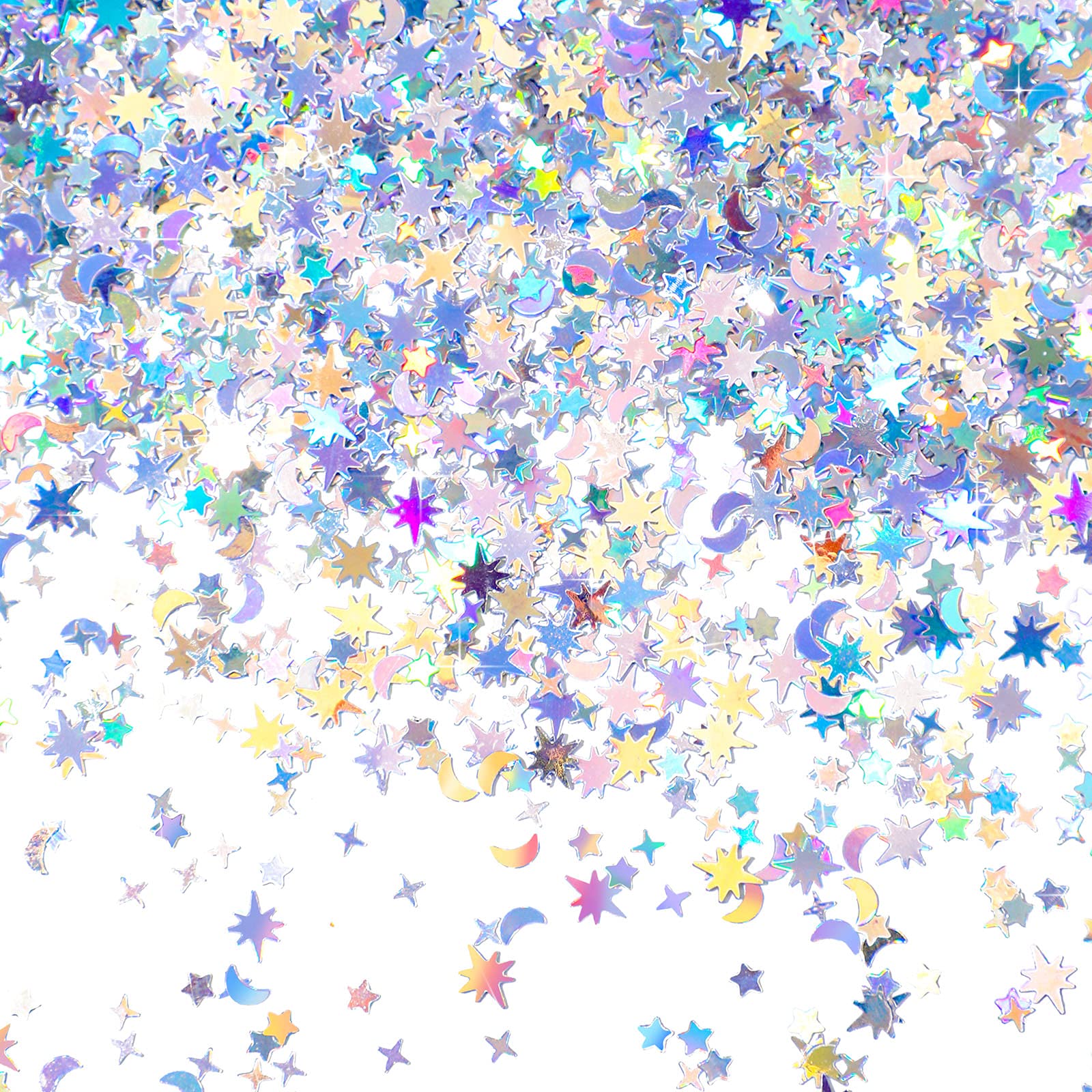 60 g/ 2.1 oz Holographic Star and Moon Table Confetti Iridescent Metallic Glitter Foil Confetti Sequin Star Moon Scatter for Hal