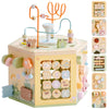 Robotime Wooden Activity Cube For Toddlers, 13 In 1 Montessori Baby Activity Cube, Baby Play Cube Toy With Educational Features,