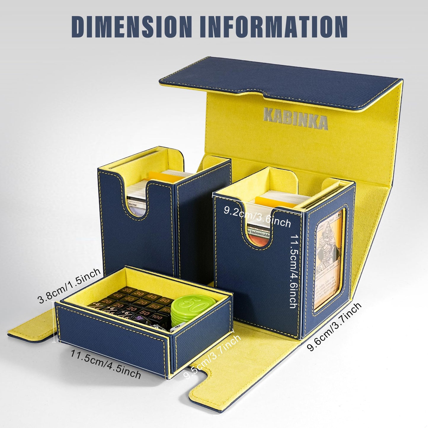 Kabinka Deck Box For Mtg With Commander Display, 3 In 1 Trading Card Storage Box Fit 200 Double-Sleeved Cards, Removable Deck Ca