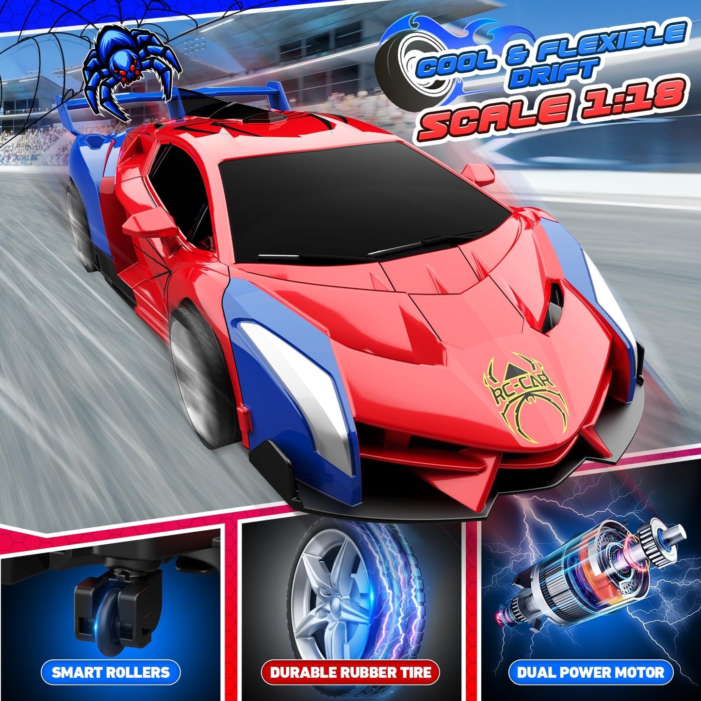 Excitobo Transform Remote Control Car, 1:18 Scale, 2.4GHz, ABS Material, 360° Rotation, Toys for Boys & Girls Age 3-12