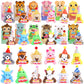 MOVING EARS 12 Pack Birthday Gifts Small Stuffed Animals Assorted Card Boxes Mini Animal Toys with Cake Keychains Bulk for Class