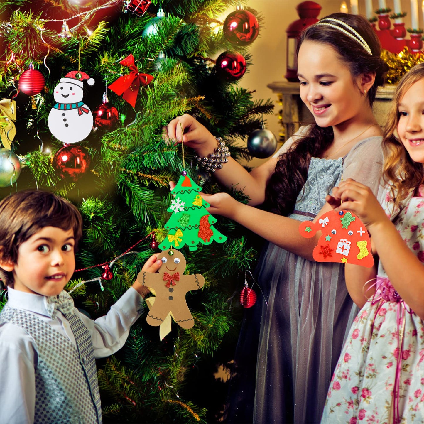 Max Fun 302PCS Christmas Crafts Tree Foam Shapes Stickers Set Craft Kits, Xmas Tree Hat Snowman Christmas Decorations for Kids C