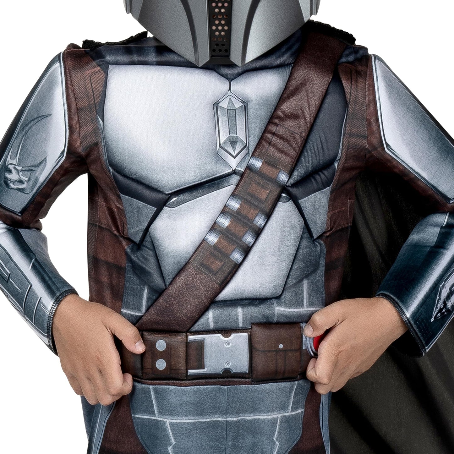Star Wars The Mandalorian Official Youth Halloween Costume - enhanced Quality Padded Jumpsuit with Plastic Mask and Detachable Cape (Small) Multi