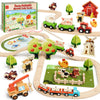 Lehoo Castle Wooden Train Set for Toddlers 2-4  Wooden Train Track  Farm Animals Toys for Ages 3-5  3 Year Old Boy Gift  Toys for 4 Year Old Boys
