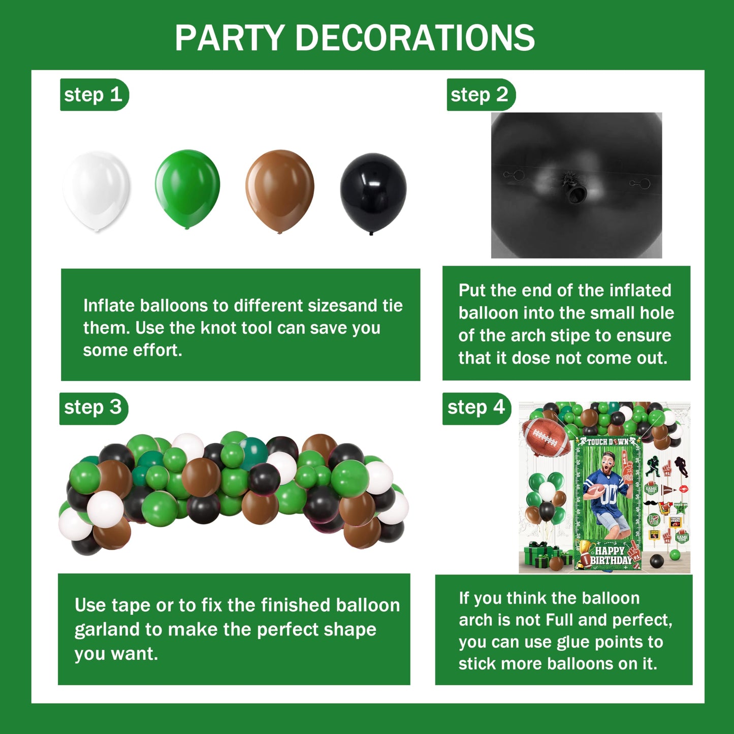 Football Birthday Party Decorations Set - Photo Booth Props for boys,Foil Fringe Curtain Backdrop,Foil Balloon,Green Balloons Bi