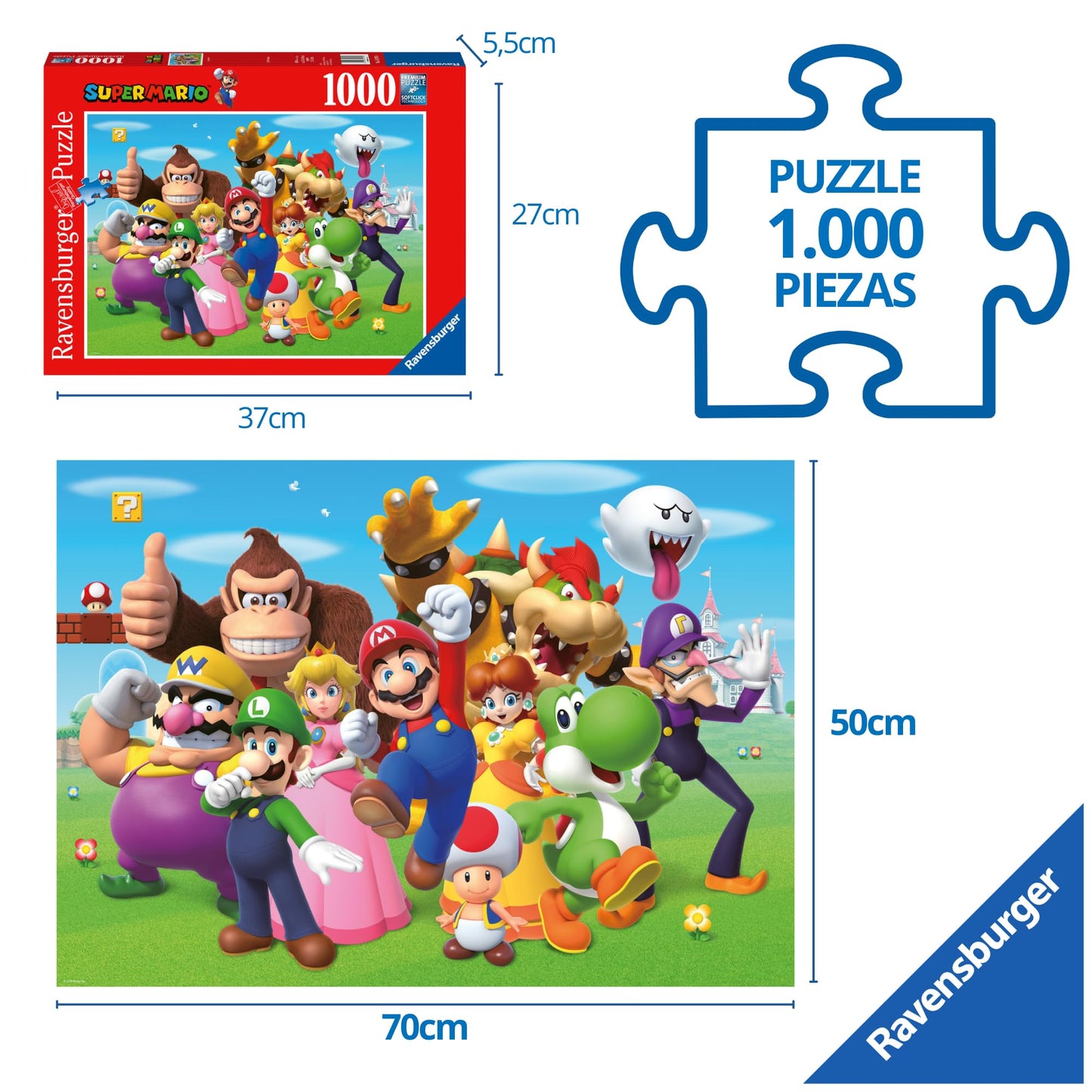 Ravensburger Super Mario Brothers Bros 1000 Piece Jigsaw Puzzle for mature-themeds and Kids Age 12 Years Up  500  Green