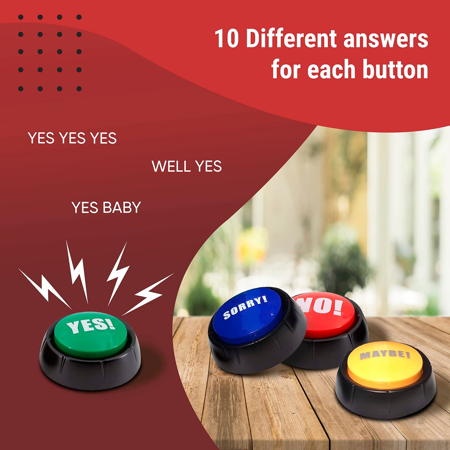 Granatan Buzzers Set of 4, Yes No & Maybe Sound Buttons, Small, ABS, Red/Yellow/Green/Blue, Model 7253301822