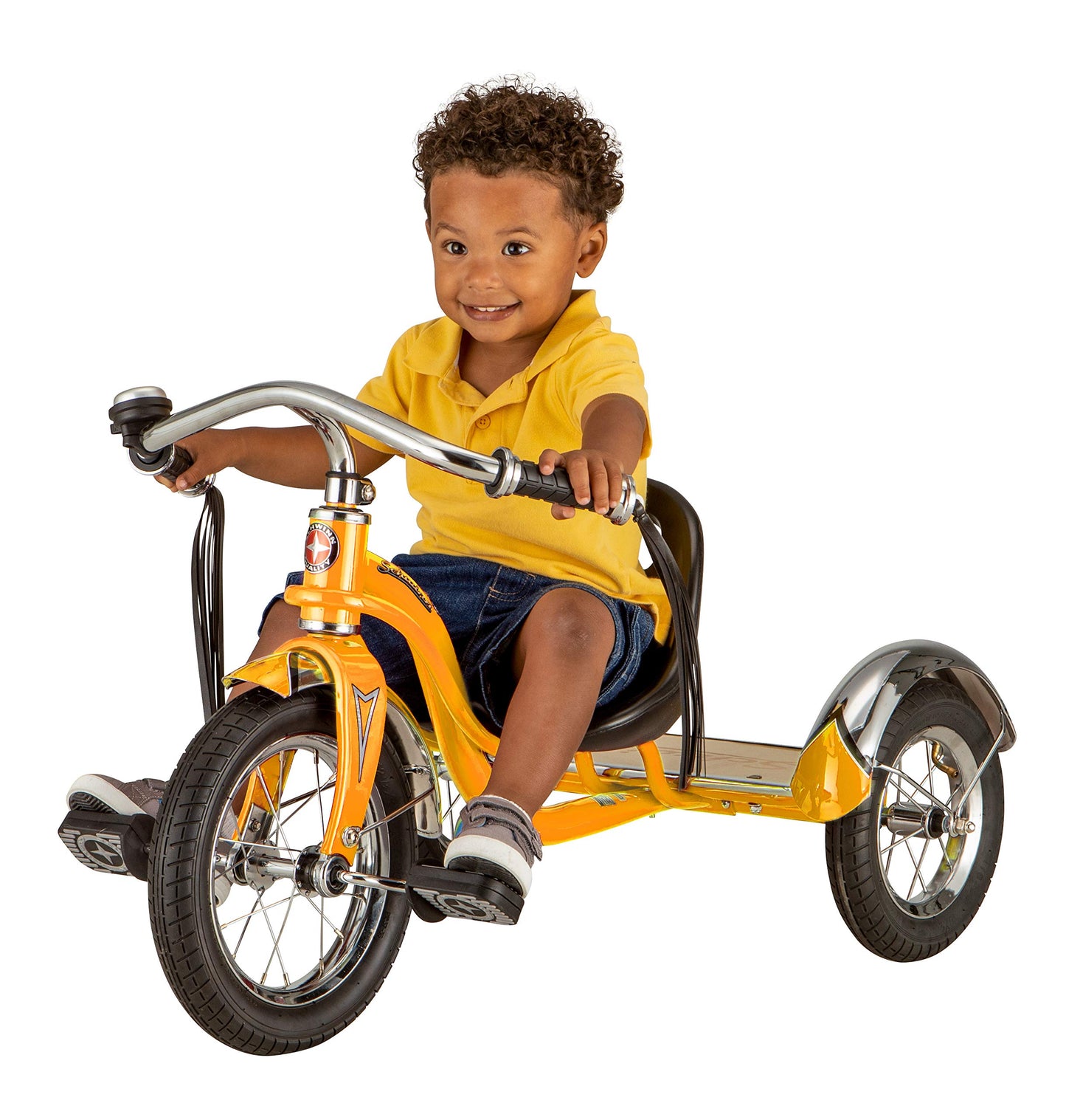 Schwinn Roadster Bike for Toddler, Kids Classic Tricycle, Low Positioned Steel Trike Frame with Bell and Handlebar Tassels, Rear
