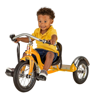 Schwinn Roadster Bike for Toddler, Kids Classic Tricycle, Low Positioned Steel Trike Frame with Bell and Handlebar Tassels, Rear