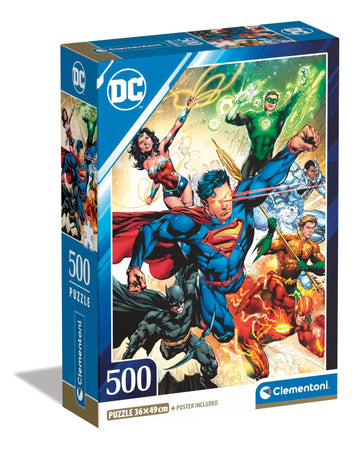 Clementoni Jigsaw Puzzle Dc Comics, Justice League 500 Pieces - Poster Included, Puzzle For Adults 14-99 Years, Gift For Men/Wom