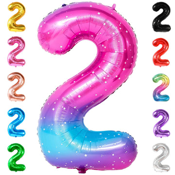 Katchon, Giant Rainbow 2 Balloon Number - 40 Inch | Pink Number 2 Balloon, 2Nd Birthday Decorations For Girl | 2 Galaxy Balloon, Two Year Old Birthday Decorations Unicorn | Galaxy Party Decorations