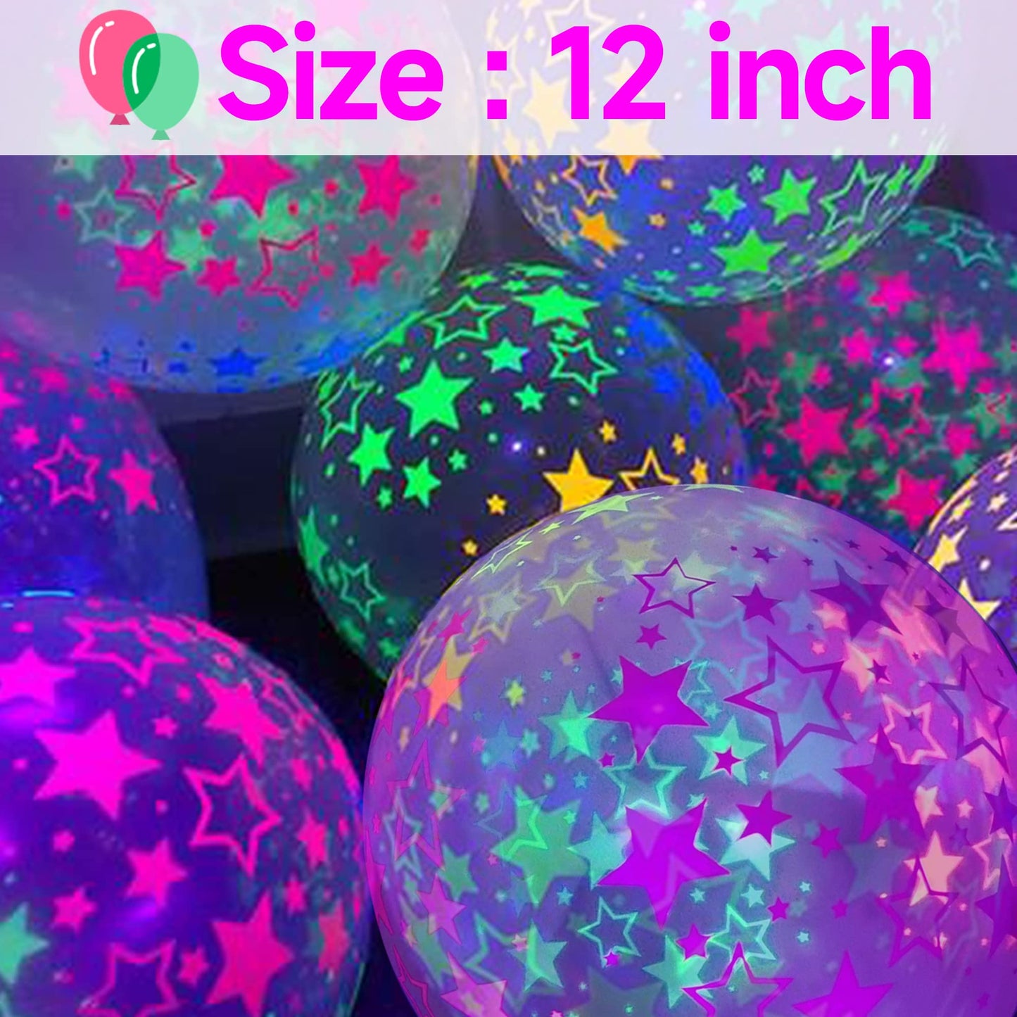 90 Pcs Uv Neon Balloons ,Neon Stars Glow Party Balloons Uv Black Light Balloons Glow In The Dark For Birthday Decorations Weddin