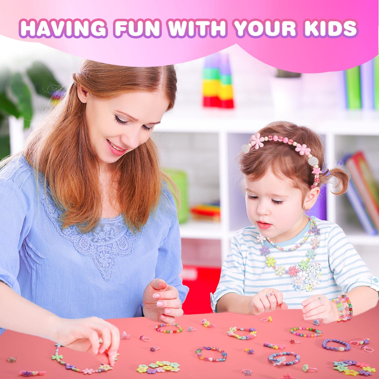 Bracelet Making Kit for Girls, Valentines Day Gifts Toys for Girls Kids, Arts and Crafts for Kids 4-6 8-12 Yr Girls, DIY Beads N