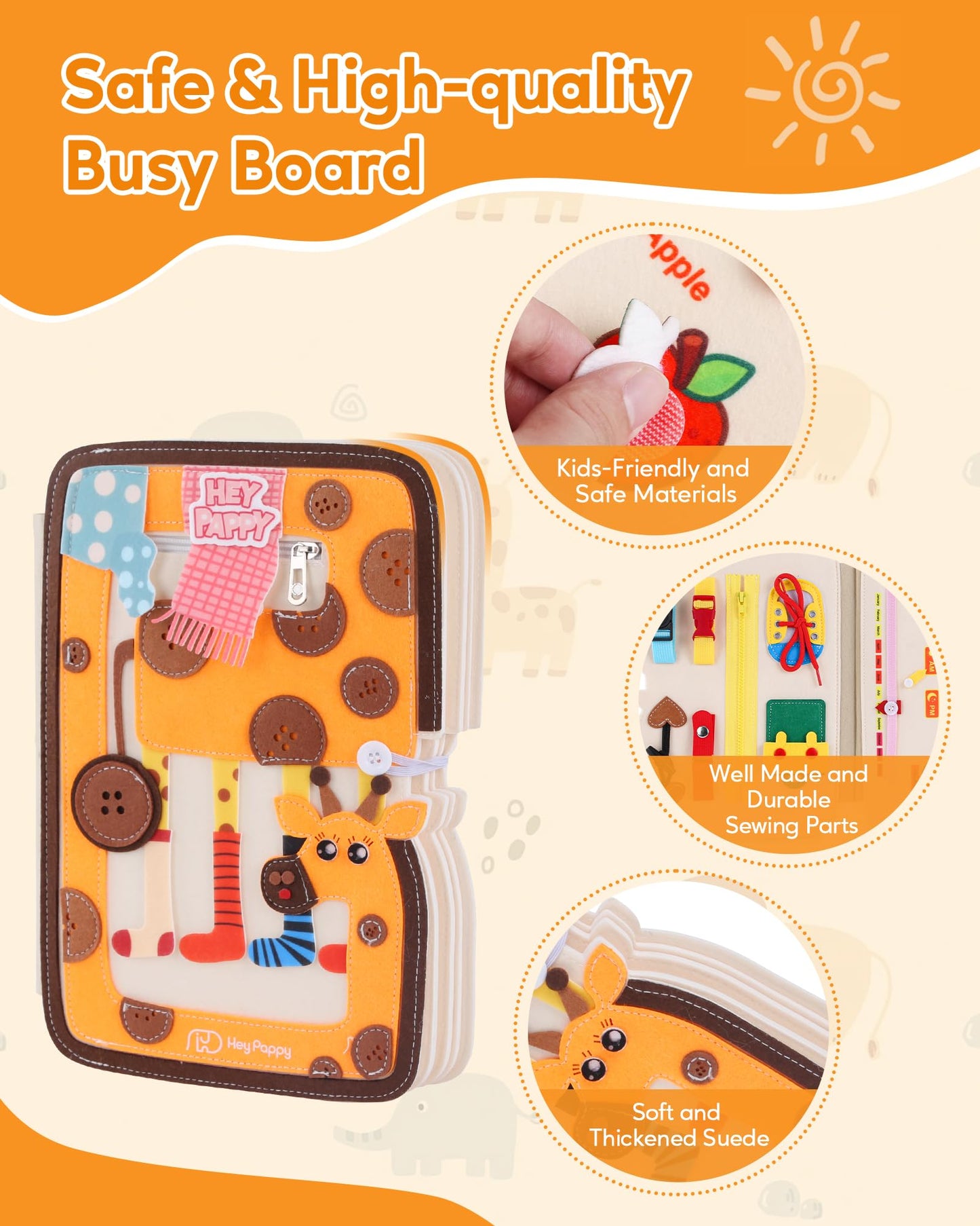 Heypappy Busy Board, 12 in 1 Busy Book Learning Sensory Toys for Toddlers with Fine Motor Skills, Busy Book Toys with Backpack S