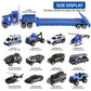 Oriate Die-cast Police Rescue City S.W.A.T. Car Toys Set w/Heavy Duty Trailer & Police Patrol Cartoon Stickers, 12 Packs Mini Po