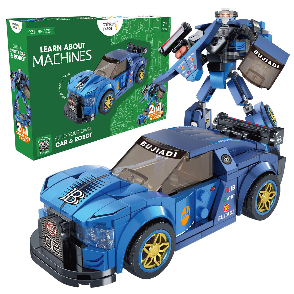 Thinker Toys 2In1 Robot & Sports Car (241 Pieces) | Learn About Machines | Building Block Set For Kids Age 6+ | Stem Education