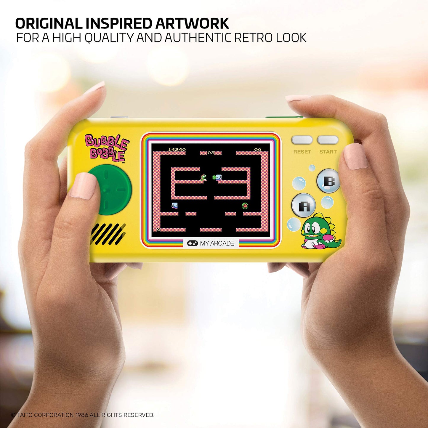 My Arcade Pocket Player Handheld Game Console - 3 Built-in Games, Small, Yellow, Model DGUNL-3248, Full Color Display, Speaker, Headphone Jack