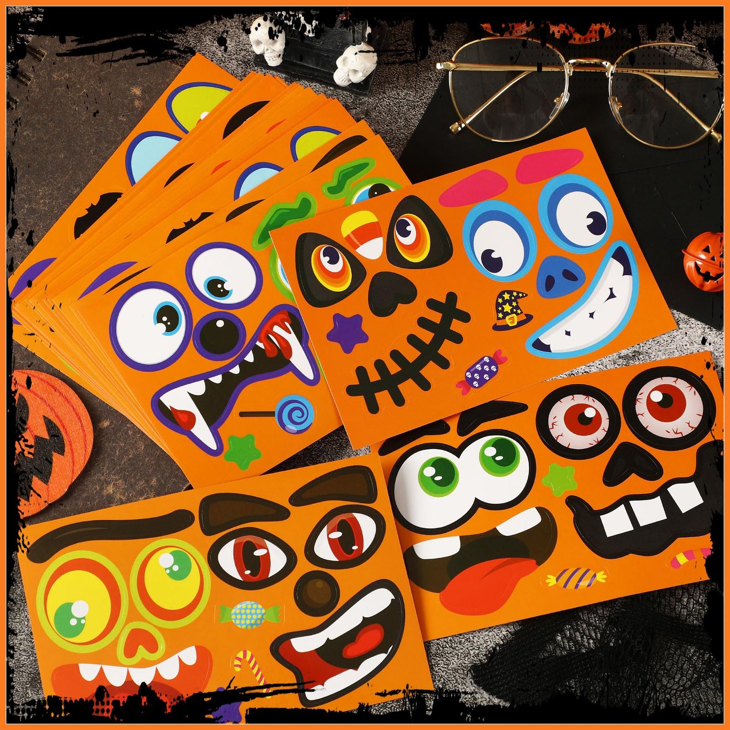 DECYOOL 96 Pieces Halloween Pumpkin Decorating Stickers Mini Pumpkin Face Stickers Make Your Own Small Pumpkin Jack-O-Lantern St