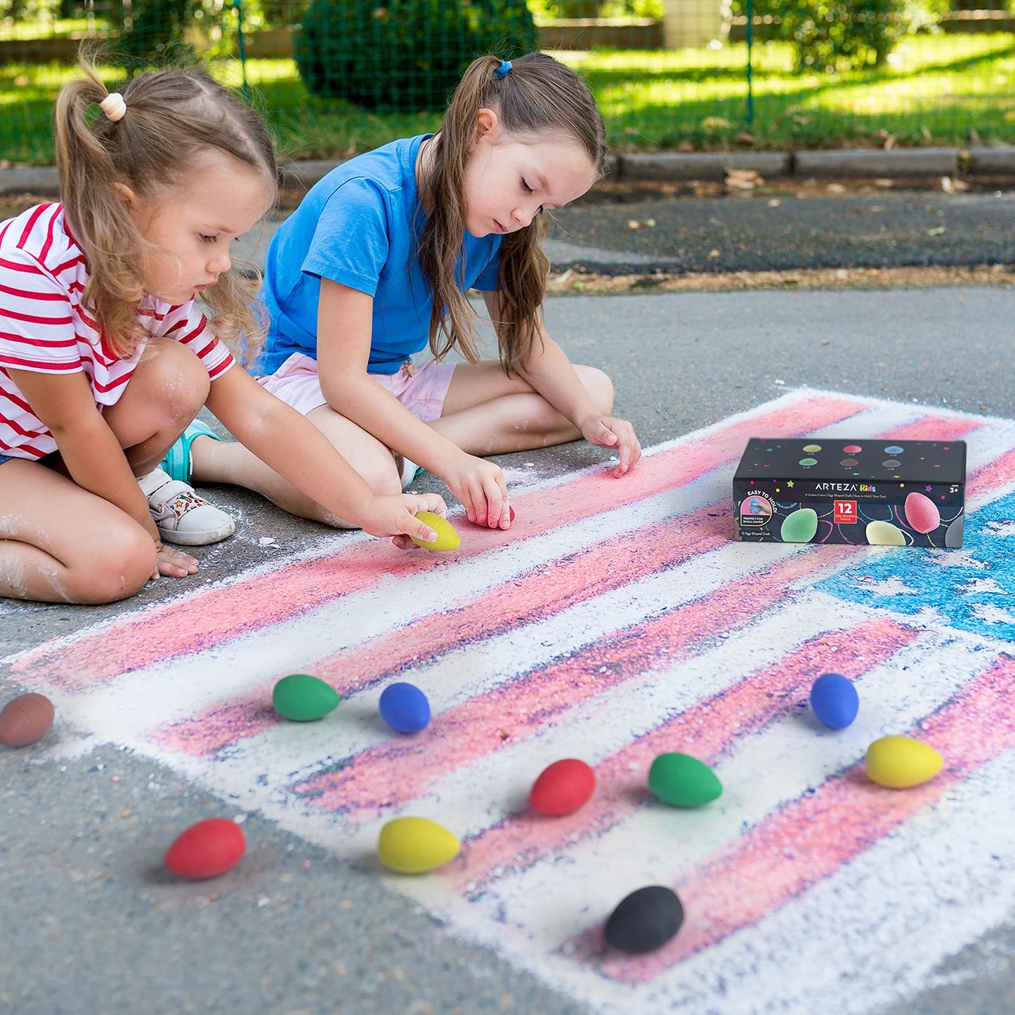 Arteza Kids Sidewalk Chalk, Set of 12, Easy-to-Hold Egg-Shaped Washable Chalk, Art Supplies for Spring and Summer Activities, Ou