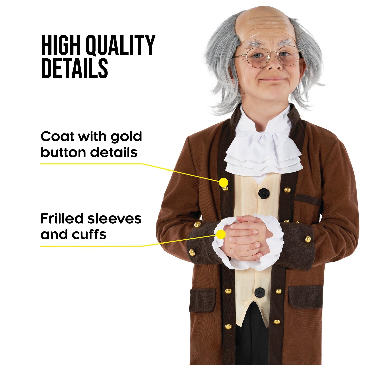 Morph Benjamin Franklin Costume Kids Colonial Founding Father Outfit For Presidents Day Celebrations, Small