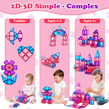 Magnetic Tiles Kids Toys for 3 Year Old Boy Girl STEM Magnetic Blocks Princess Castle Magnet Tile Building Blocks Educational Se
