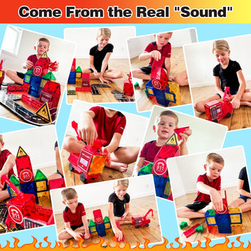 Magnetic Tiles Road Set With Magnetic Crane Edition Car Toys, Magnet Building City Fire Kids Toys For 3 4 5 6 7 Years Old Boys Girls, Magworld Kids Games Construction Stem Toys For Boys Gifts