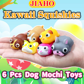 Jiaho 6 Pcs Dog Mochi Squishy Toys For Kids Party Favors, Animals Sensory Toys Kawaii Squishies For Classroom Prizes, Stress Bal