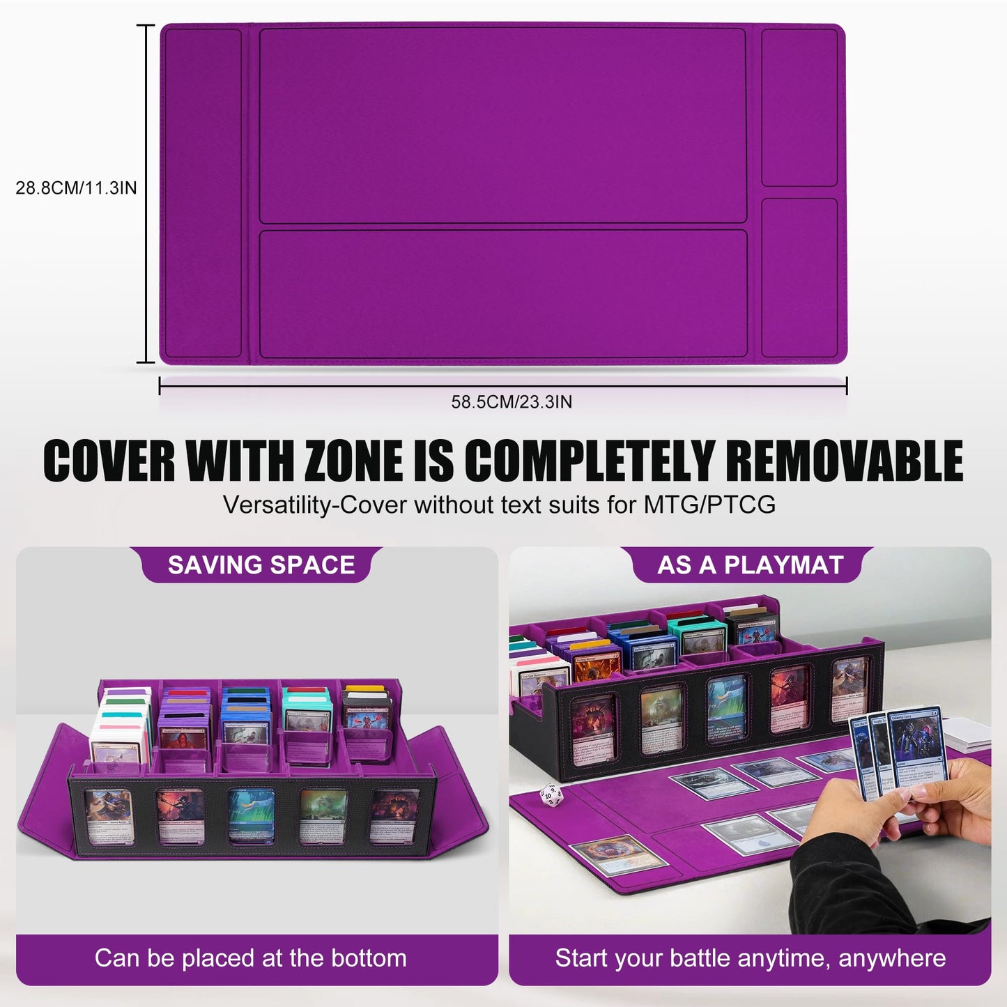 Trading Card Storage Box with Commander Display   5-Row Deck Case with Removable Lid; 3900+ Card Deck Box for MTG TCG Sports Card  5 Toploaders  5 Stoppers  48 Dividers 1 Dice Tray (Black Purple)