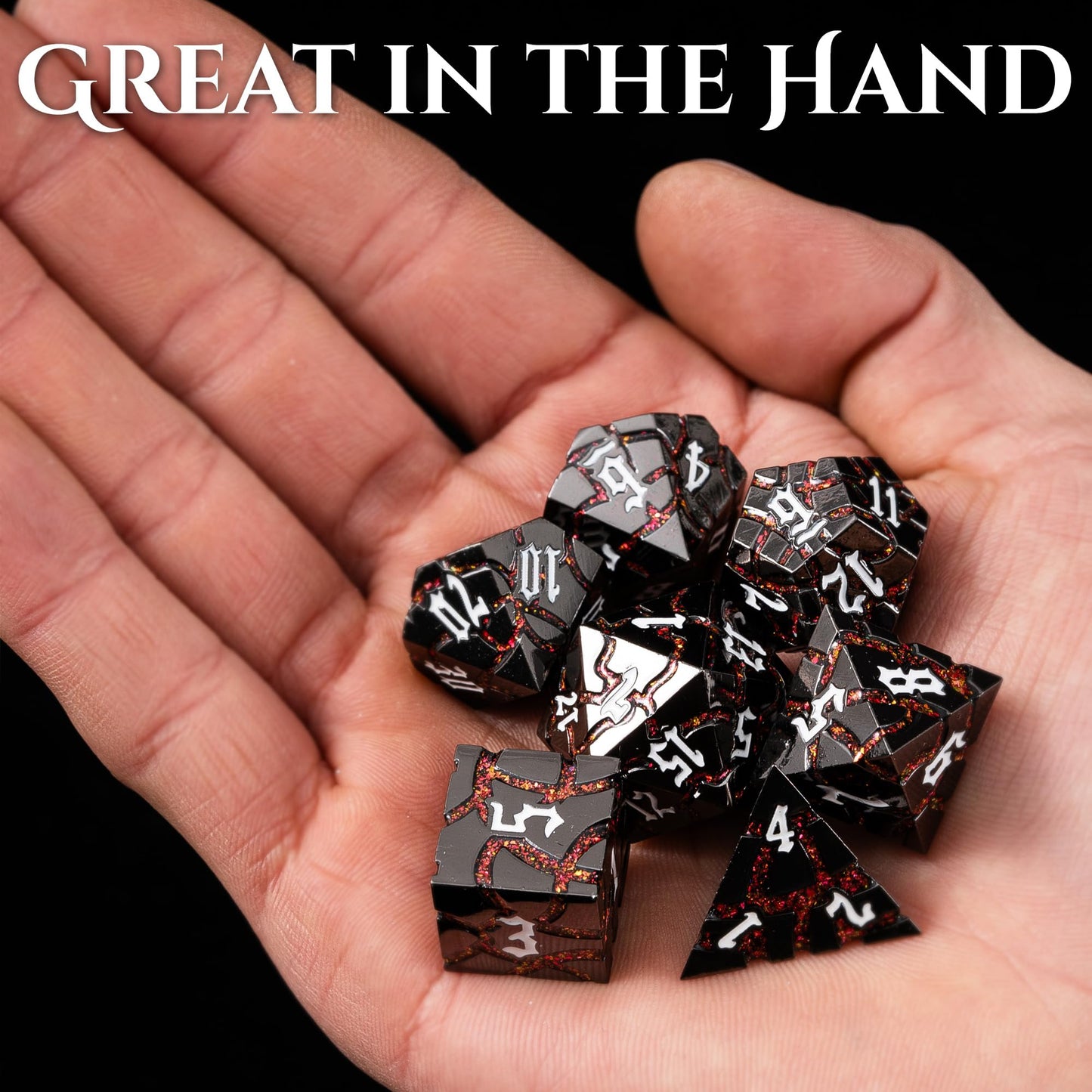 Soar Forge Metal Dice for DND - Beautiful Glitter Cracks Set Compatible with Dungeons and Dragons and Other RPG, Dice for D&D (G