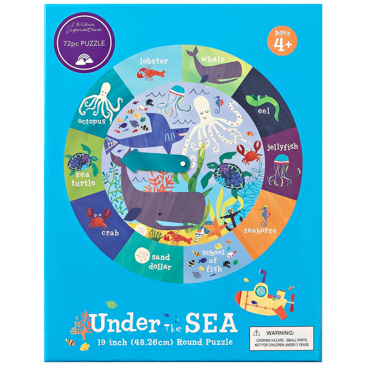 C.R Gibson Bjpr-22042 Under The Sea 72-Piece Round Jigsaw Puzzle For Kids, 19'' D