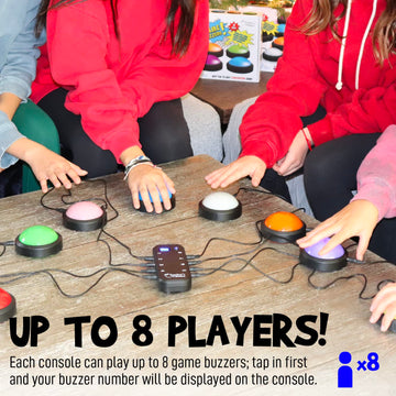 Teacher's Choice Light Up Game Buzzer System - 8 Pack, Plastic, Multiple Colors, Unique Sounds for Trivia Games