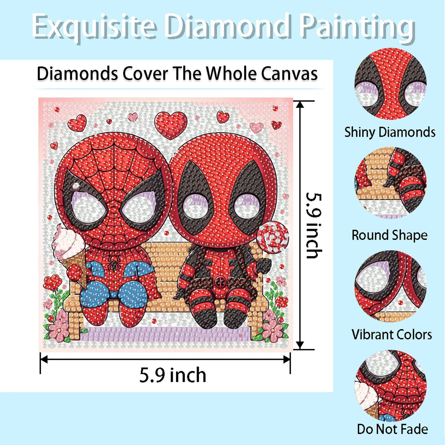 Fuinkqe 4 Packs Diamond Art Kits for Kids, 5D DIY Mosaic Painting, 8X8 Inch, Acrylic, Full Round Drills, JXDXZ19-JXDXZ
