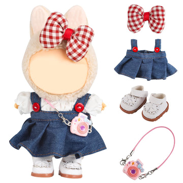 RDJOIMBX 17cm Doll Clothes Set - Denim Skirt  Donut  Headwear & Shoes  Cute Outfit Accessories for 6.7inch Fashion Dolls(Style 10)