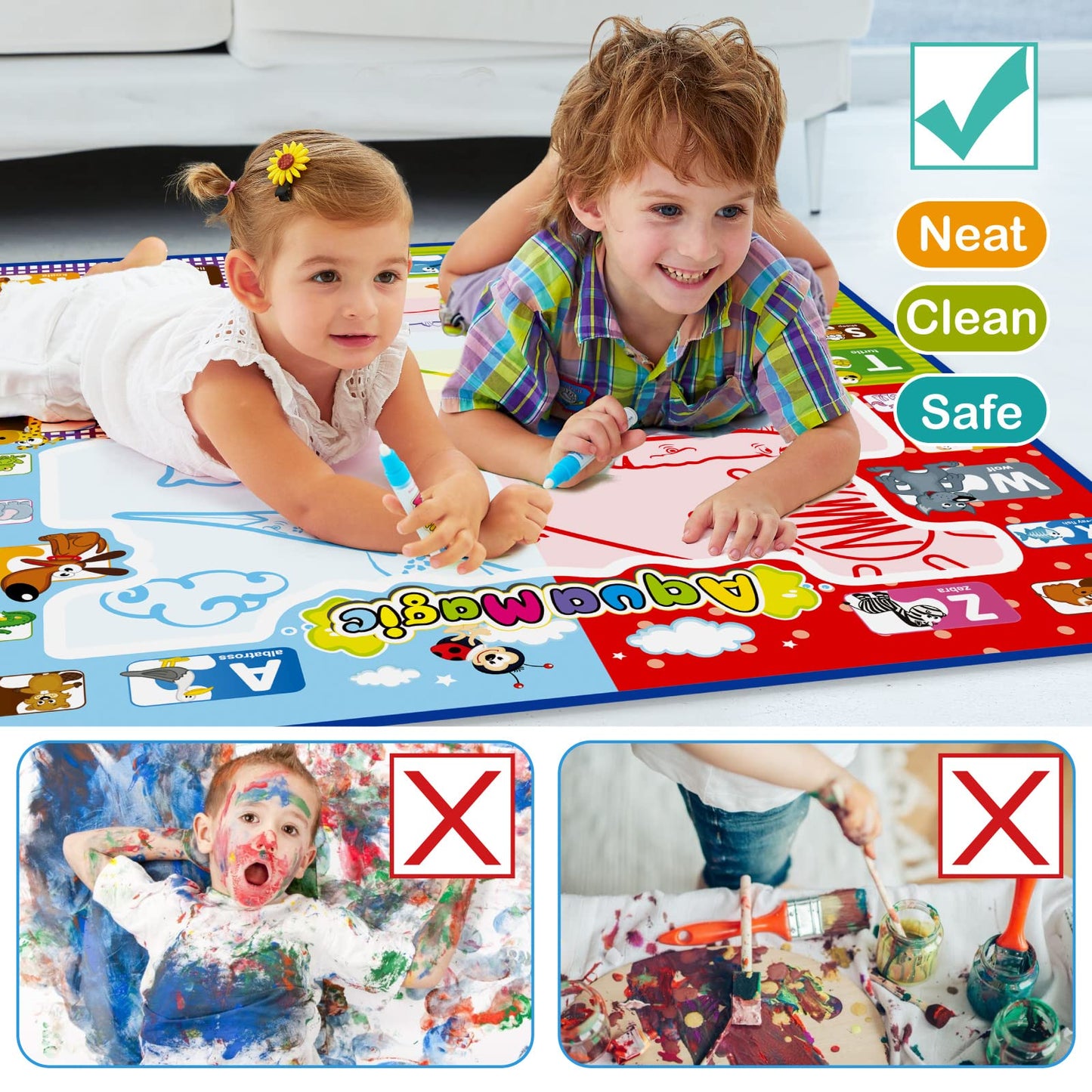 Jasonwell Aqua Water Doodle Mat 31 X 31 Inches Extra Large Magic Drawing Doodling Mat Coloring Mat Educational Toys Gifts For Kids Toddlers Boys Girls Age 2 3 4 5 6 7 8 Year Old (Alphabet)