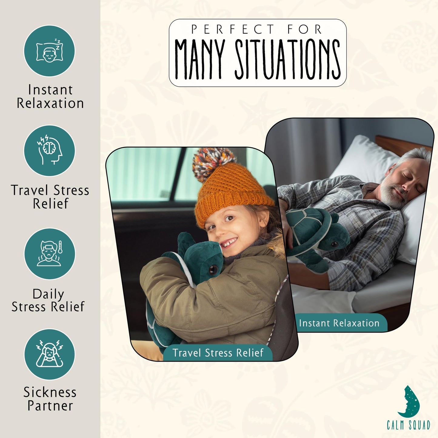 Calm Squad 4.5 Lbs Lou The Turtle Weighted Stuffed Animal - Warm Weighted Plush Animals - Huggable Comfort Turtle Stuffed Animal