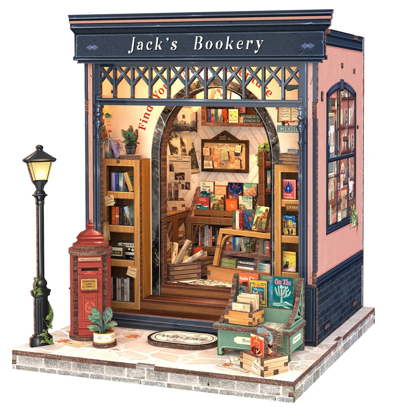 Fsolis Book Nook Kit  DIY Miniature House Kit 3D Puzzles for mature-themeds  Booknook Library Tiny House Mini Bookshelf Diorama Decor Gifts for Women Teenagers Book Lovers (Jack 's Bookery)