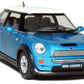 KiNSMART Mini Cooper S 5'' 1:28 Scale Die Cast Metal Model Toy Car Blue w/Pullback Action