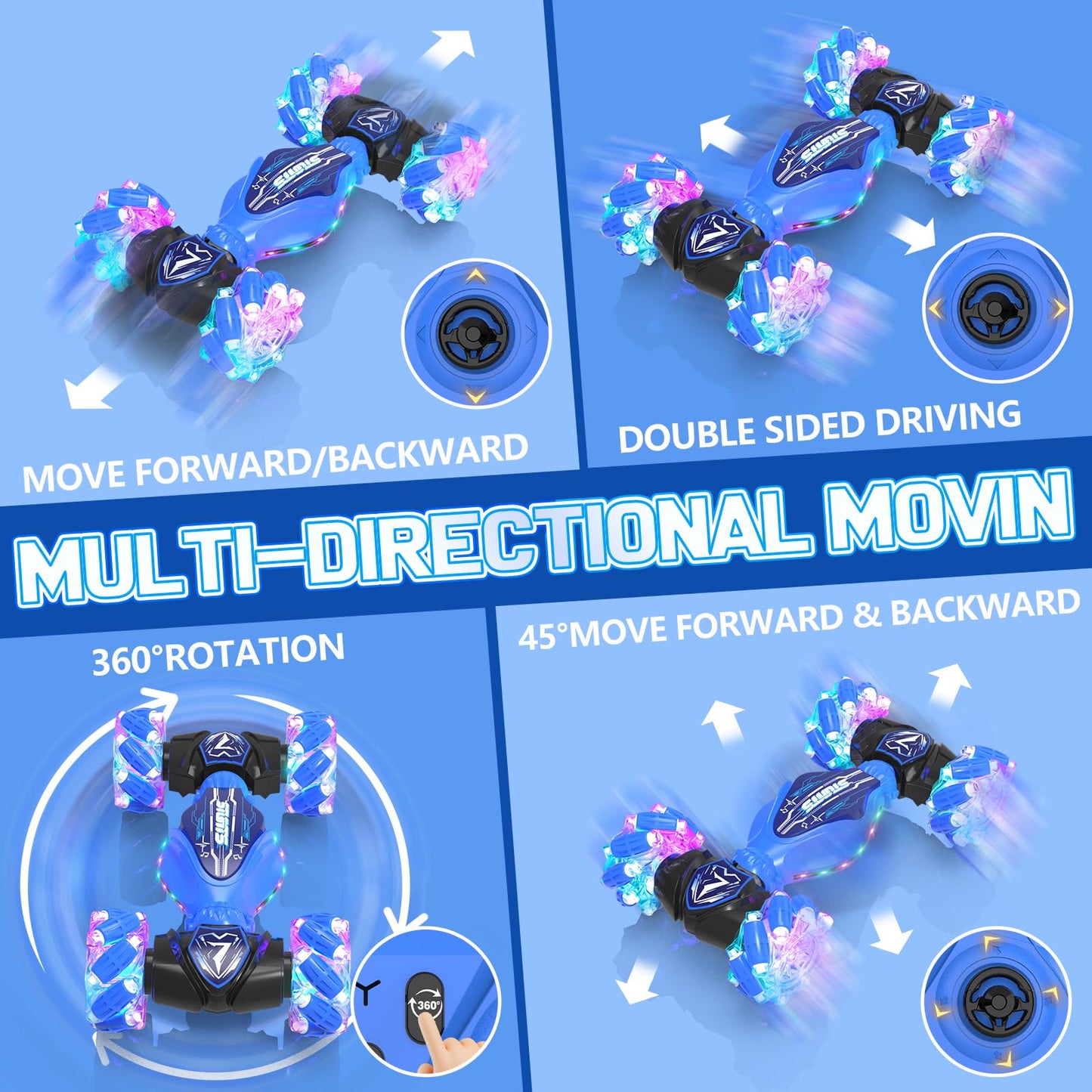 TinyFunz Gesture Sensing Remote Control Car Toys - Drift RC Stunt Car for Kids | 360 Rotating 4WD Transform RC Cars | 2.4Ghz Han