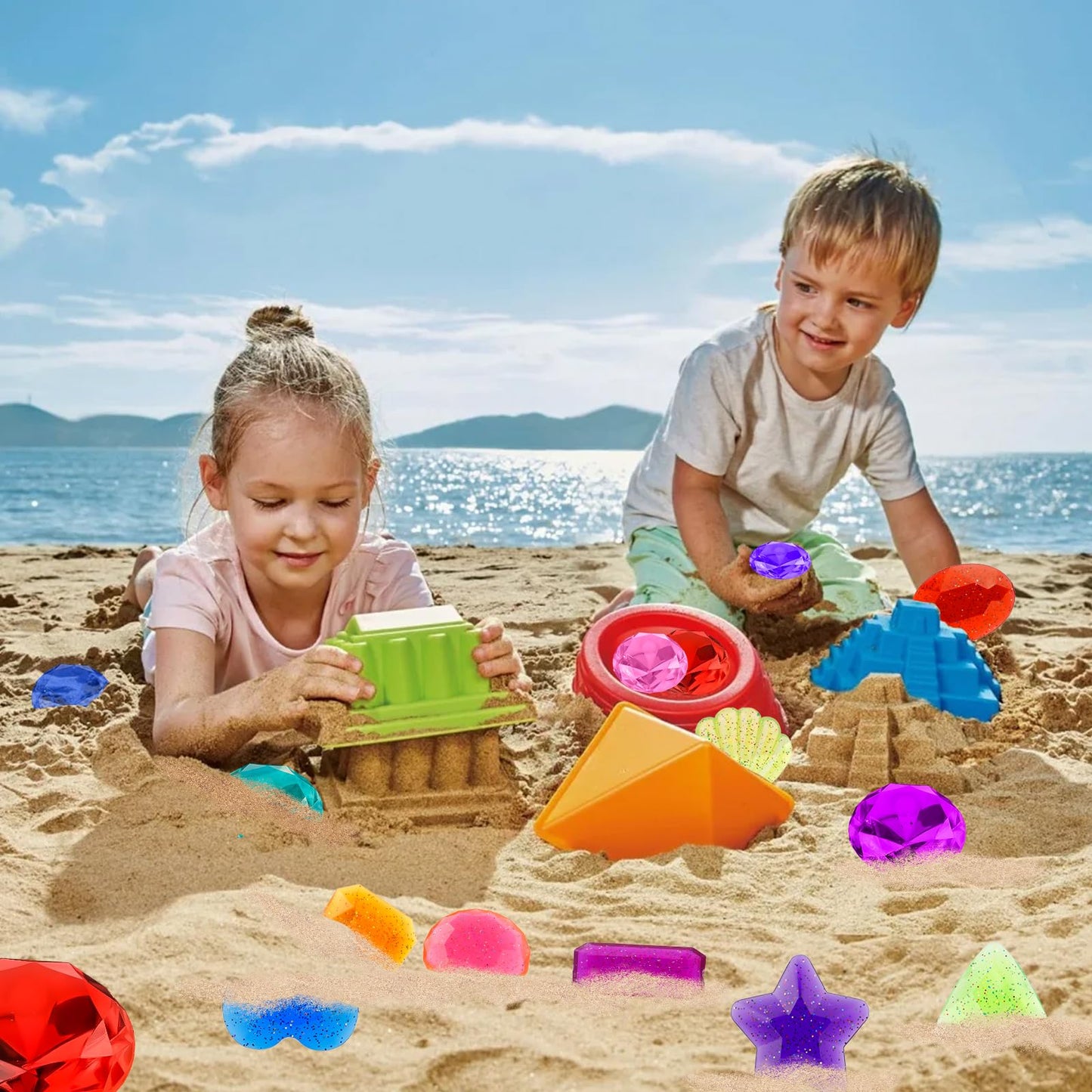 Diving Gem Pool Toys, Diving Gems For Pool For Kids, 16 Big Colorful Diamond Pirate Treasure Summer Underwater Gemstone Swimming