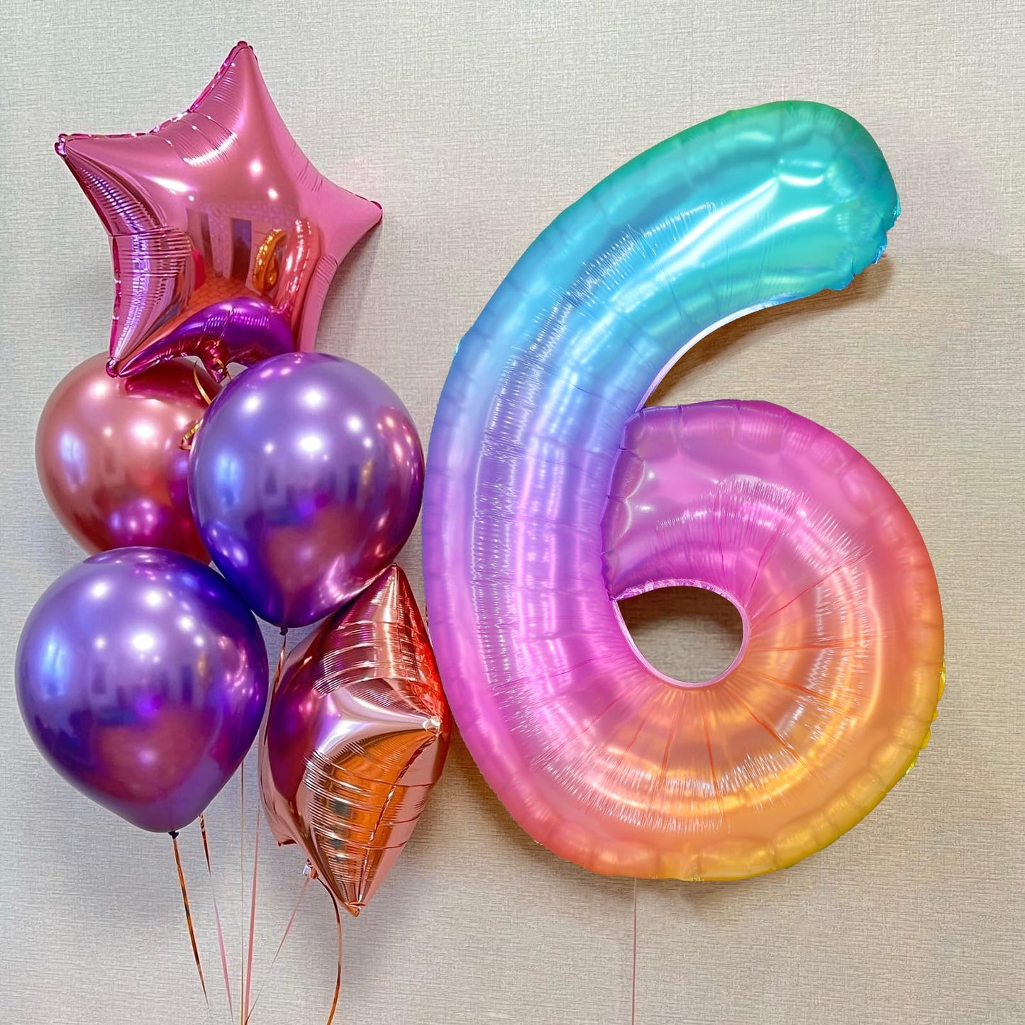 Paticool Rainbow Number 6 Balloon, 40 Inch Large Number Foil Mylar Balloons For 6Th Girl Boy Birthday Party Celebration Decorati